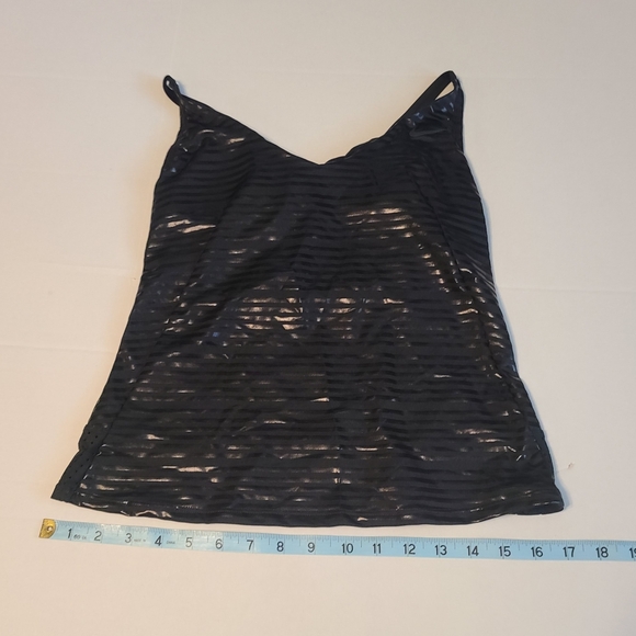 Nike Shiny Black Womens Swimsuit Top Striped Perforated NWT Small Adj Straps - Picture 7 of 11